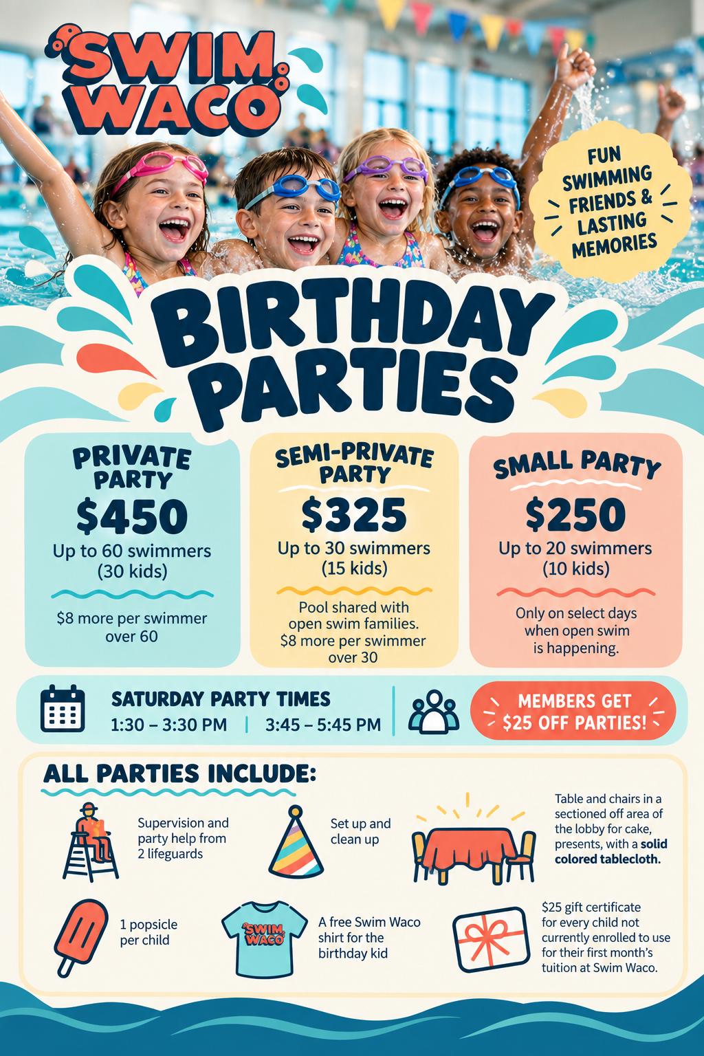 Swim parties in Waco, party rentals, pool rentals, indoor pool rental, indoor pool party